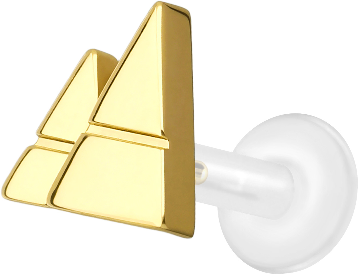 PTFE Labret Piercing mit Innengewinde + Titan-Aufsatz 2 PYRAMIDEN